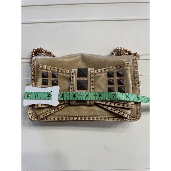 Rebecca Minkoff Tan Studded Bow Crossbody Purse Handbag Metallic Snake Chain - Picture 9 of 9